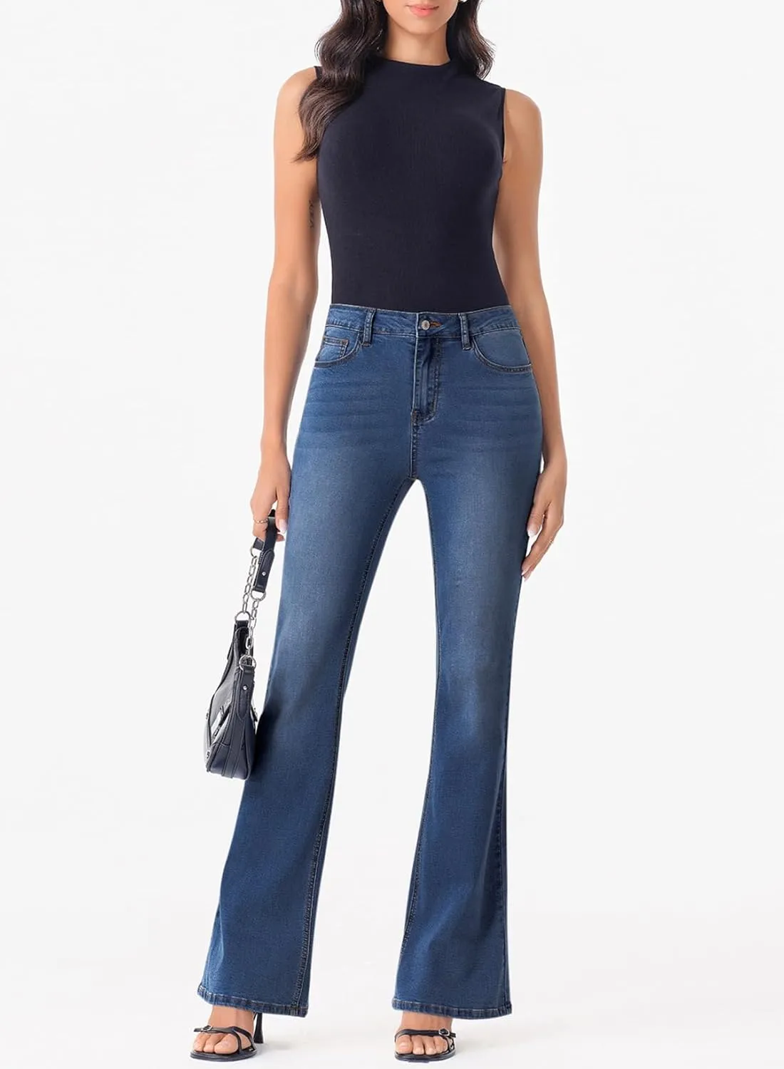 Sidefeel Women's High Waisted Bell Bottom Bootcut Jeans Flared Wide Leg Denim Pants