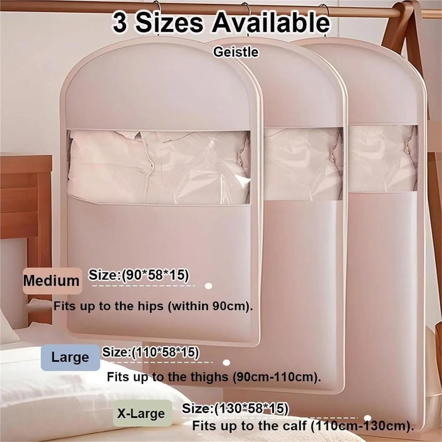 Space Saving Hanging Garment Bag with Self Compression Zipper, 2025 New Space Saving Hanging Protector, Otherwisie Space Saver Hanging Garment Bags for Closet Storage(White,2PCS-S)