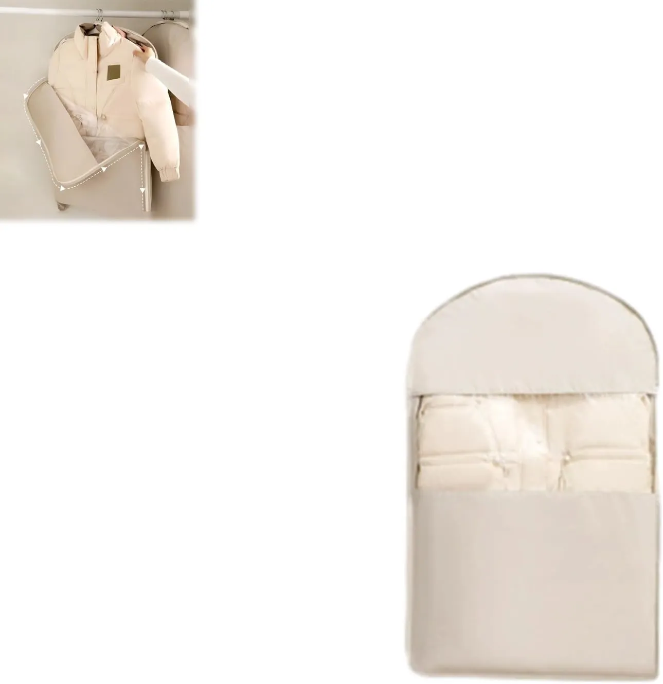 Space Saving Hanging Garment Bag with Self Compression Zipper, 2025 New Space Saving Hanging Protector, Otherwisie Space Saver Hanging Garment Bags for Closet Storage(White,2PCS-S)
