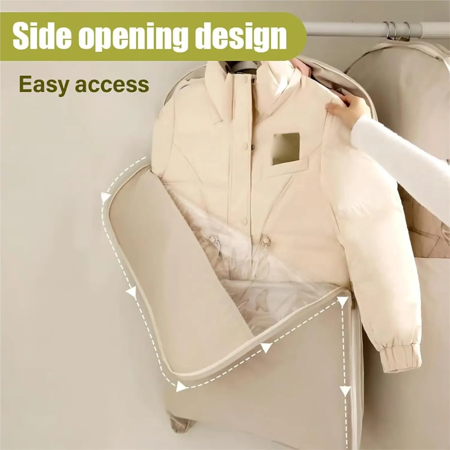 Space Saving Hanging Garment Bag with Self Compression Zipper, 2025 New Space Saving Hanging Protector, Otherwisie Space Saver Hanging Garment Bags for Closet Storage(White,2PCS-S)