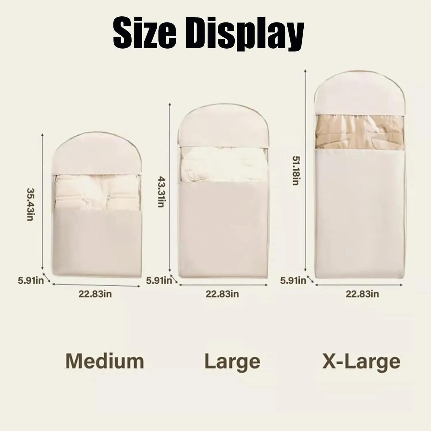 Space Saving Hanging Garment Bag with Self Compression Zipper, Garment Bags for Travel, 35/43/51in Garment Bags for Hanging Clothes, Coats, Jackets, Shirts (Beige, 35IN)
