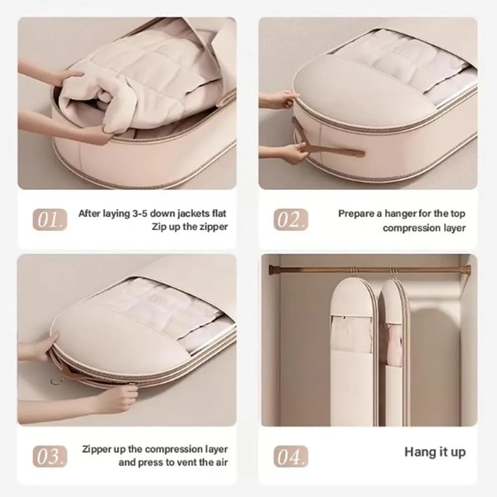 Space Saving Hanging Garment Bag with Self Compression Zipper, Garment Bags for Travel, 35/43/51in Garment Bags for Hanging Clothes, Coats, Jackets, Shirts (Beige, 35IN)