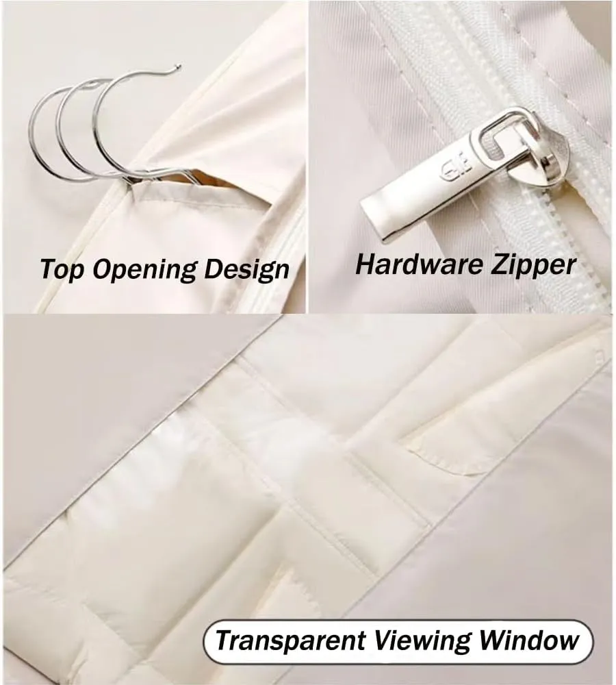 Space Saving Hanging Garment Bag with Self Compression Zipper, Garment Bags for Travel, 35/43/51in Garment Bags for Hanging Clothes, Coats, Jackets, Shirts (Beige, 35IN)