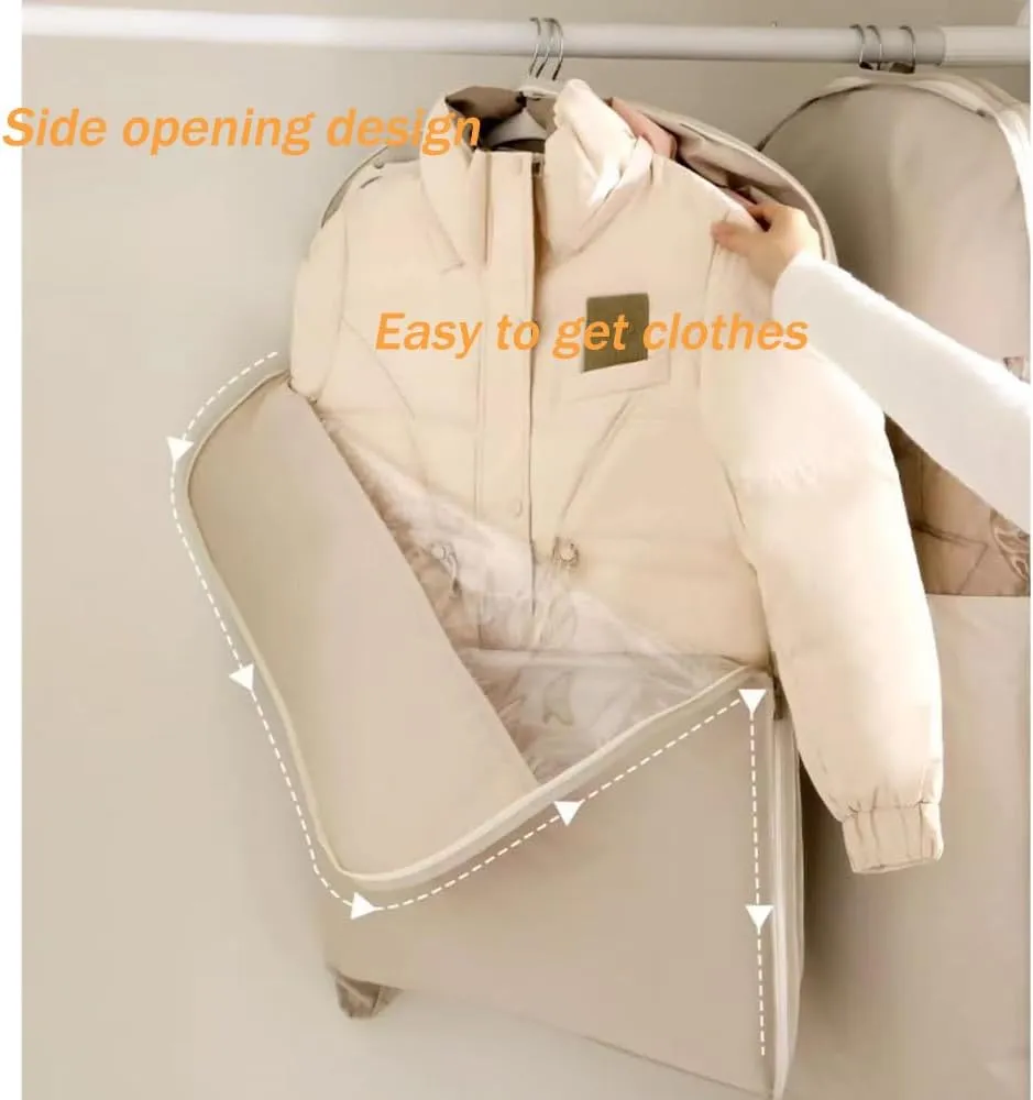 Space Saving Hanging Garment Bag with Self Compression Zipper, Garment Bags for Travel, 35/43/51in Garment Bags for Hanging Clothes, Coats, Jackets, Shirts (Beige, 35IN)