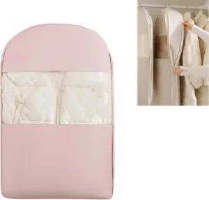 Space Saving Hanging Garment Bag With Self Compression Zipper,Down Jackets, Suits, Skirts, Dust And Moisture Proof, Neatly Hanging For Closet Storage,Down Coat Compression (Pink, M)