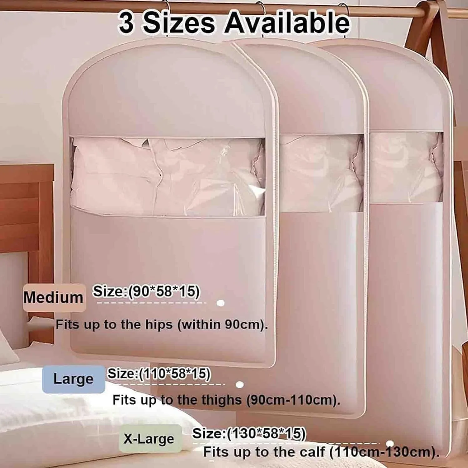 Space Saving Hanging Garment Bag With Self Compression Zipper,Down Jackets, Suits, Skirts, Dust And Moisture Proof, Neatly Hanging For Closet Storage,Down Coat Compression (Pink, M)