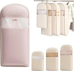 Space Saving Hanging Garment Bag with Self Compression Zipper,Heavy Duty Jackets & Parkas Storage, Space Saver Closet Organizers,Dust Cover Clothes Bags for Down Coat (Pink, XL)