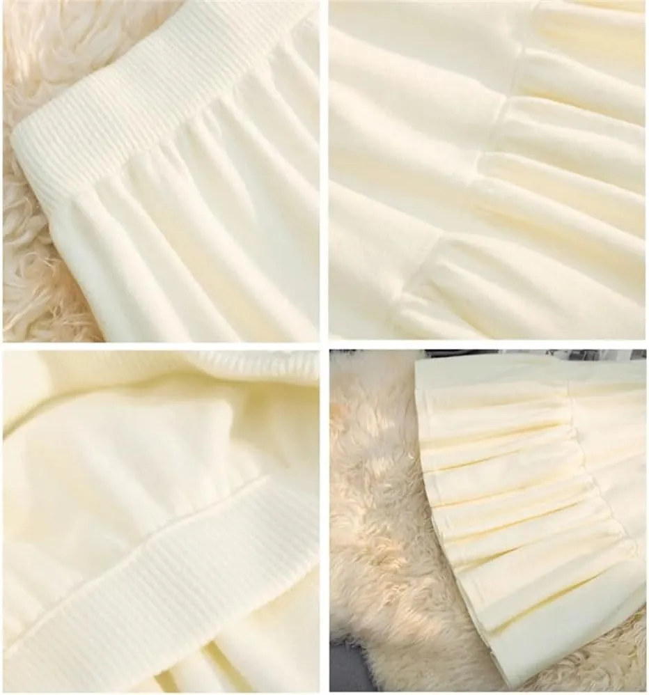 Spring Winter Knitted Mini Skirt for Women Casual Loose Splicing Solid Color Short Pleated Skirt