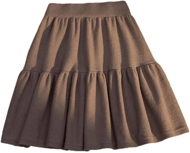 Spring Winter Knitted Mini Skirt for Women Casual Loose Splicing Solid Color Short Pleated Skirt