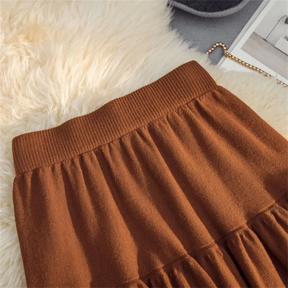 Spring Winter Knitted Mini Skirt for Women Casual Loose Splicing Solid Color Short Pleated Skirt