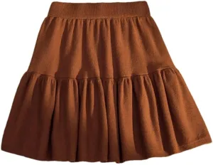 Spring Winter Knitted Mini Skirt for Women Casual Loose Splicing Solid Color Short Pleated Skirt