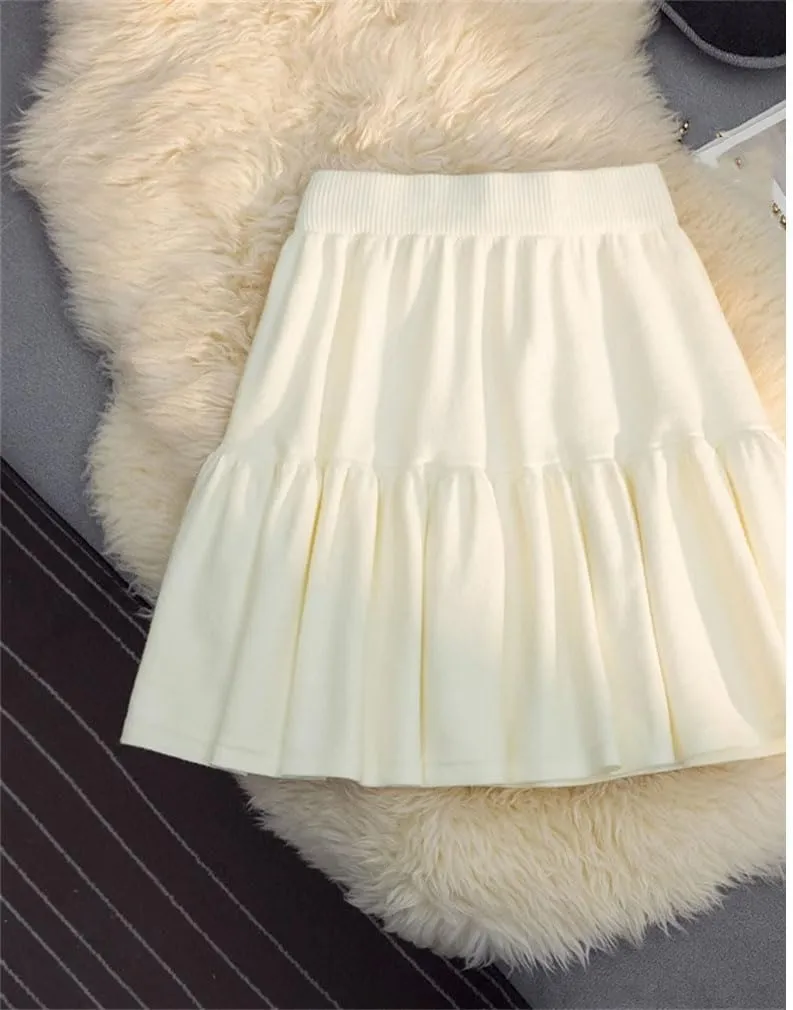 Spring Winter Knitted Mini Skirt for Women Casual Loose Splicing Solid Color Short Pleated Skirt