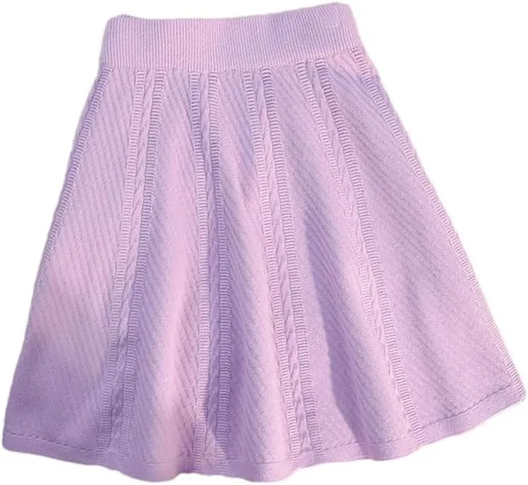 Spring Winter Pleated Knitted Skirt Women Elastic High Waist A-Line All-Match Party Mini Skirt