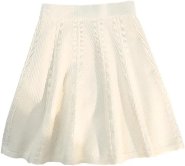 Spring Winter Pleated Knitted Skirt Women Elastic High Waist A-Line All-Match Party Mini Skirt