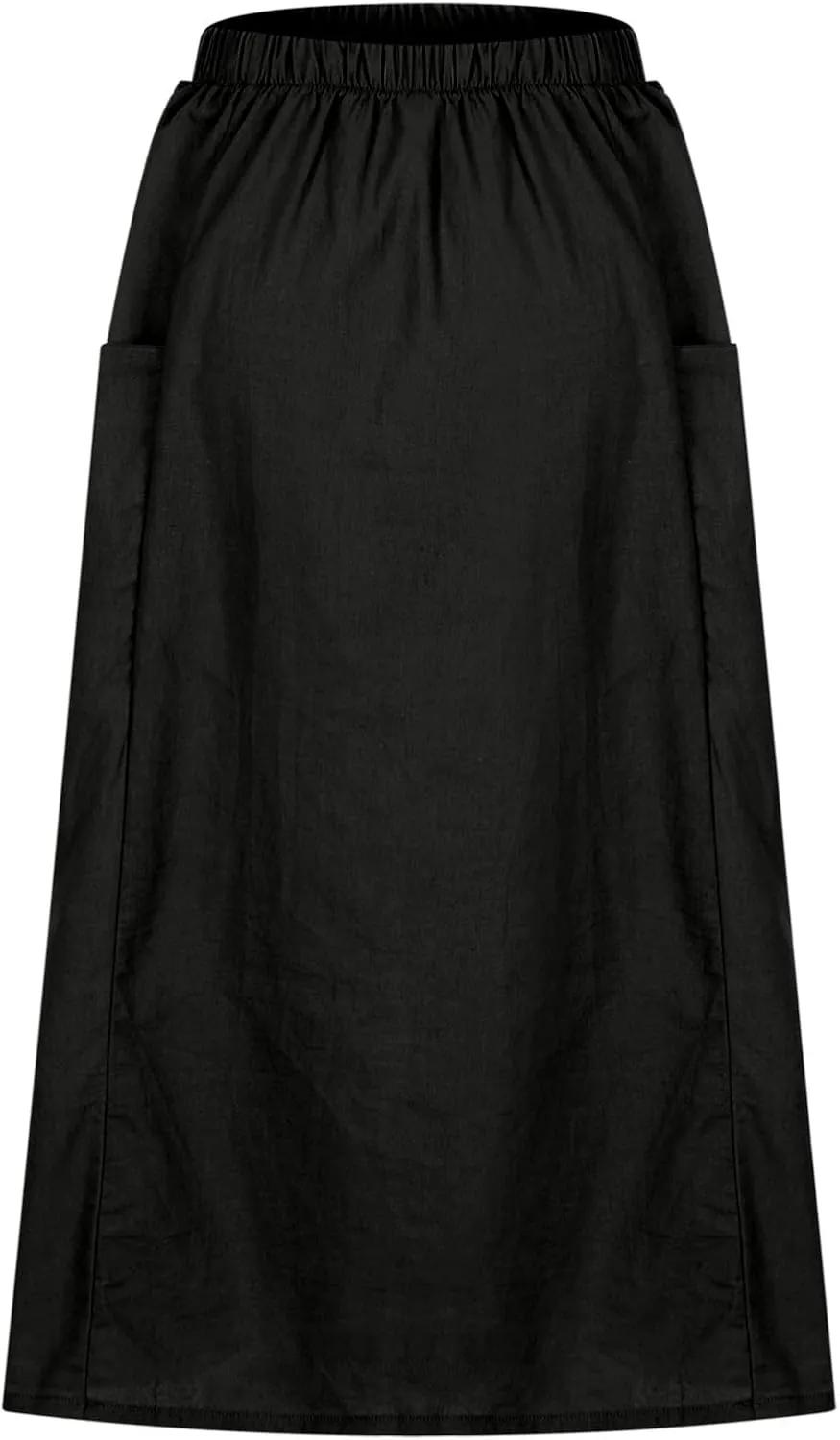 Summer Skirts for Women 2025 Trendy Soft Elastic Waisted Linen Skirt Midi Length Flowy Pleated Beach Maxi Skirt