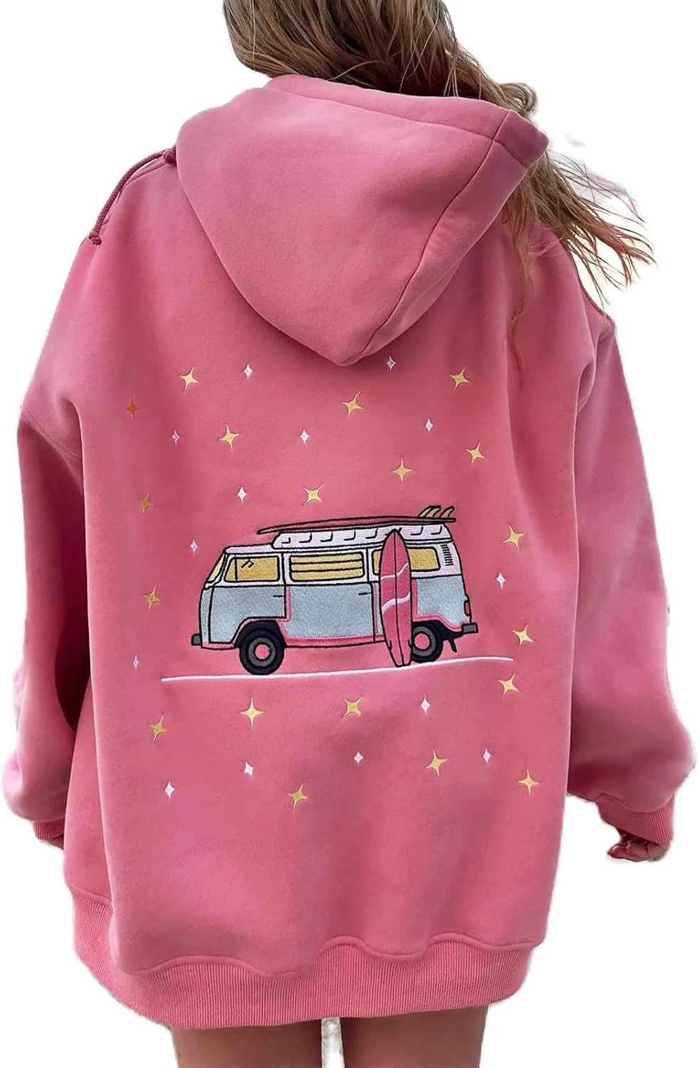 Surfing Graphic Hoodies for Women Y2K Long Sleeve Oversized Sweatshirt Teen Girls Preppy Pullover Sweater Hooded
