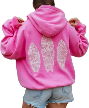 Surfing Graphic Hoodies for Women Y2K Long Sleeve Oversized Sweatshirt Teen Girls Preppy Pullover Sweater Hooded