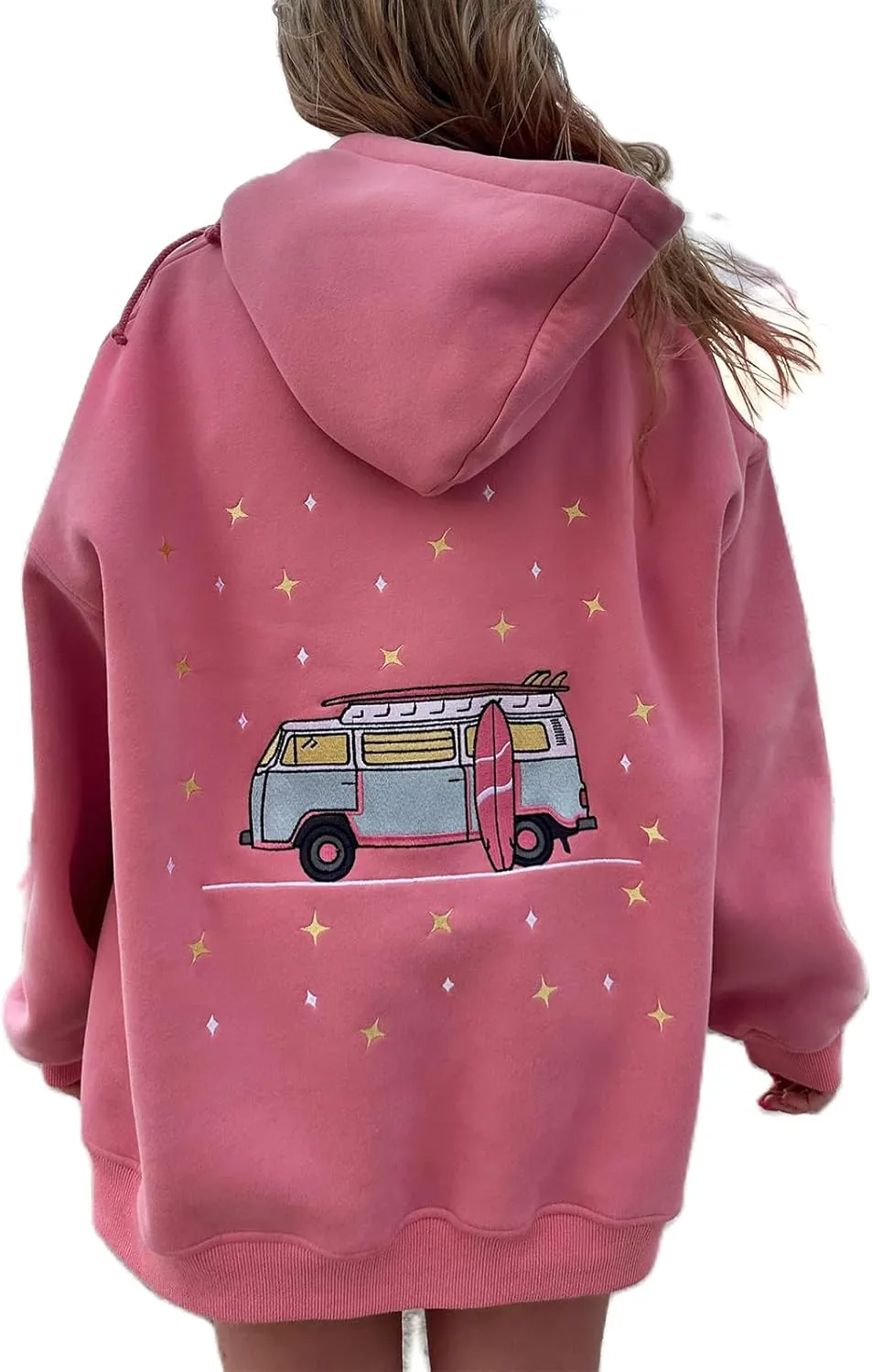 Surfing Graphic Hoodies for Women Y2K Long Sleeve Oversized Sweatshirt Teen Girls Preppy Pullover Sweater Hooded