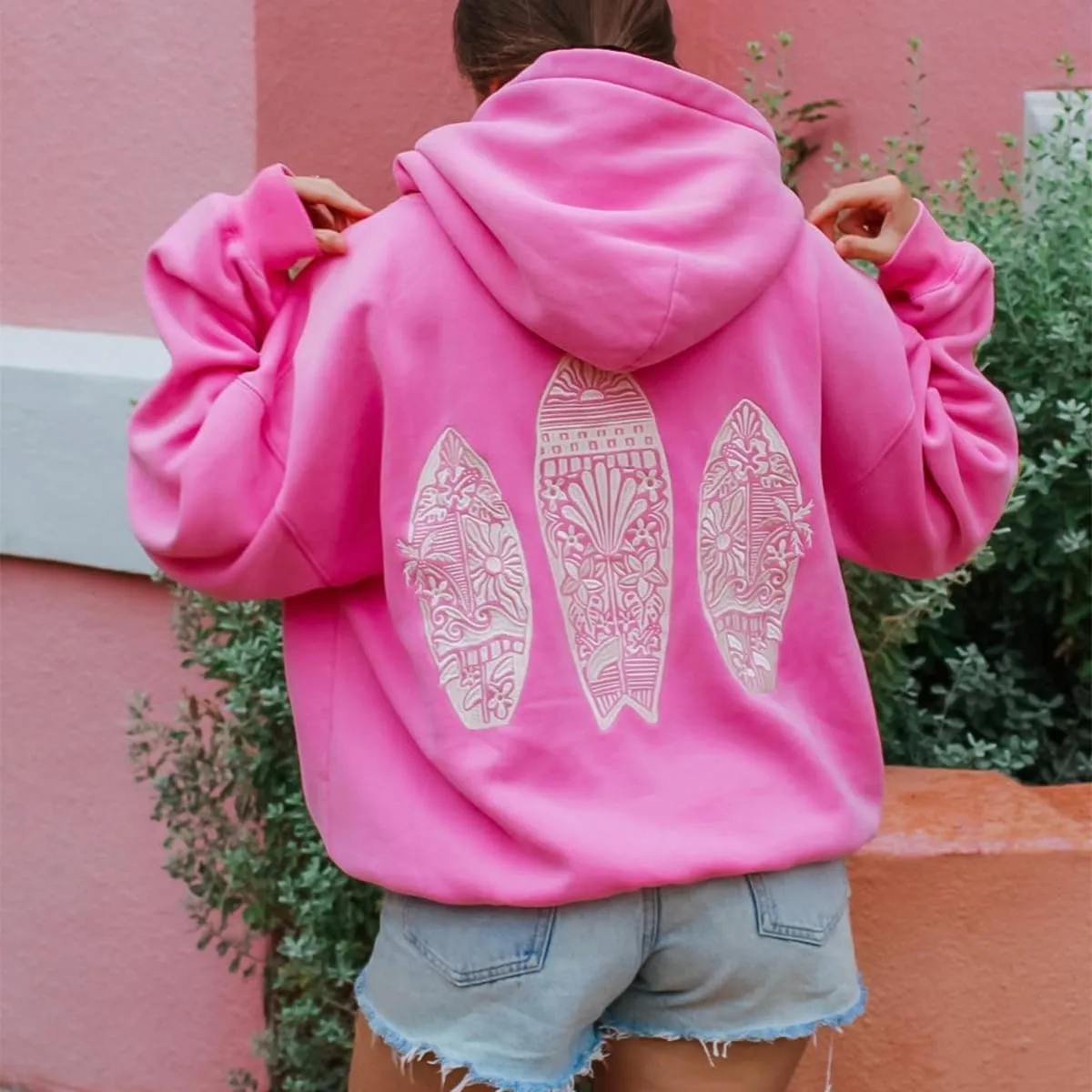 Surfing Graphic Hoodies for Women Y2K Long Sleeve Oversized Sweatshirt Teen Girls Preppy Pullover Sweater Hooded