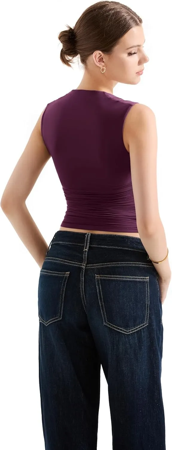 SUUKSESS Womens Square Neck Going Out Tank Tops Double Lined Summer Sleeveless Business Casual Shirt