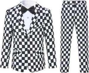 SWOTGdoby Boys Suits 2 Piece Check Plaid Suit Set Formal Dress Blazer Pants Slim Fit Tuxedo Suits for Boy