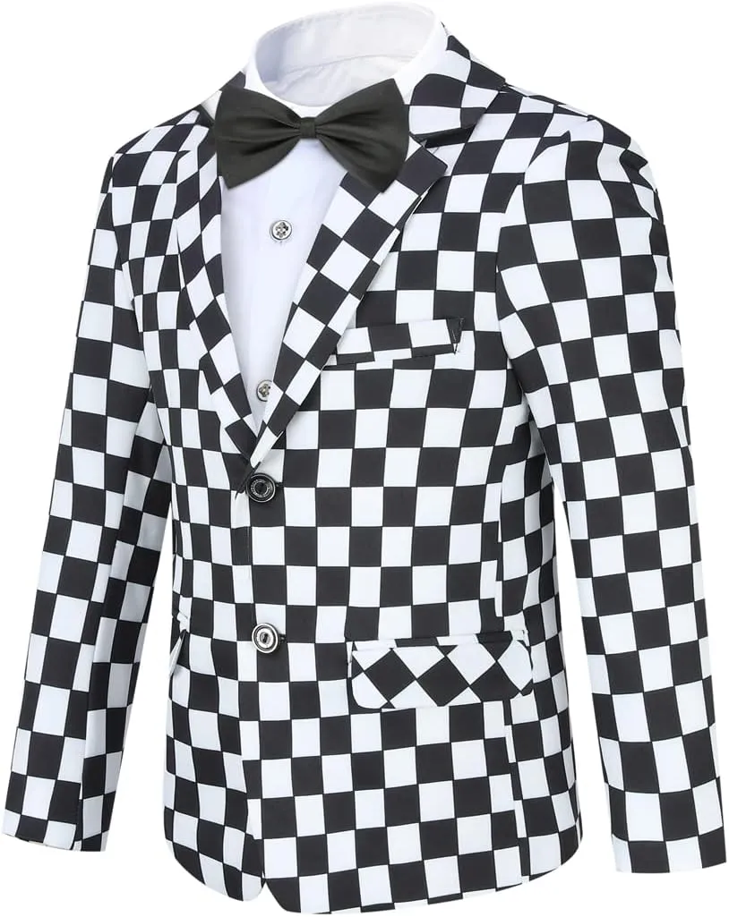 SWOTGdoby Boys Suits 2 Piece Check Plaid Suit Set Formal Dress Blazer Pants Slim Fit Tuxedo Suits for Boy