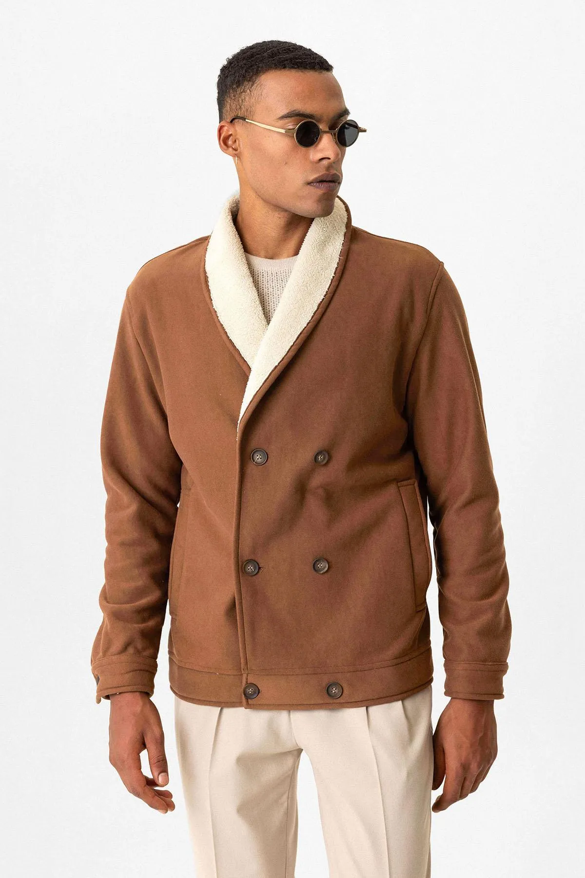 Tan Contrast Collar Men's Jacket with Lining Detail - Wessi