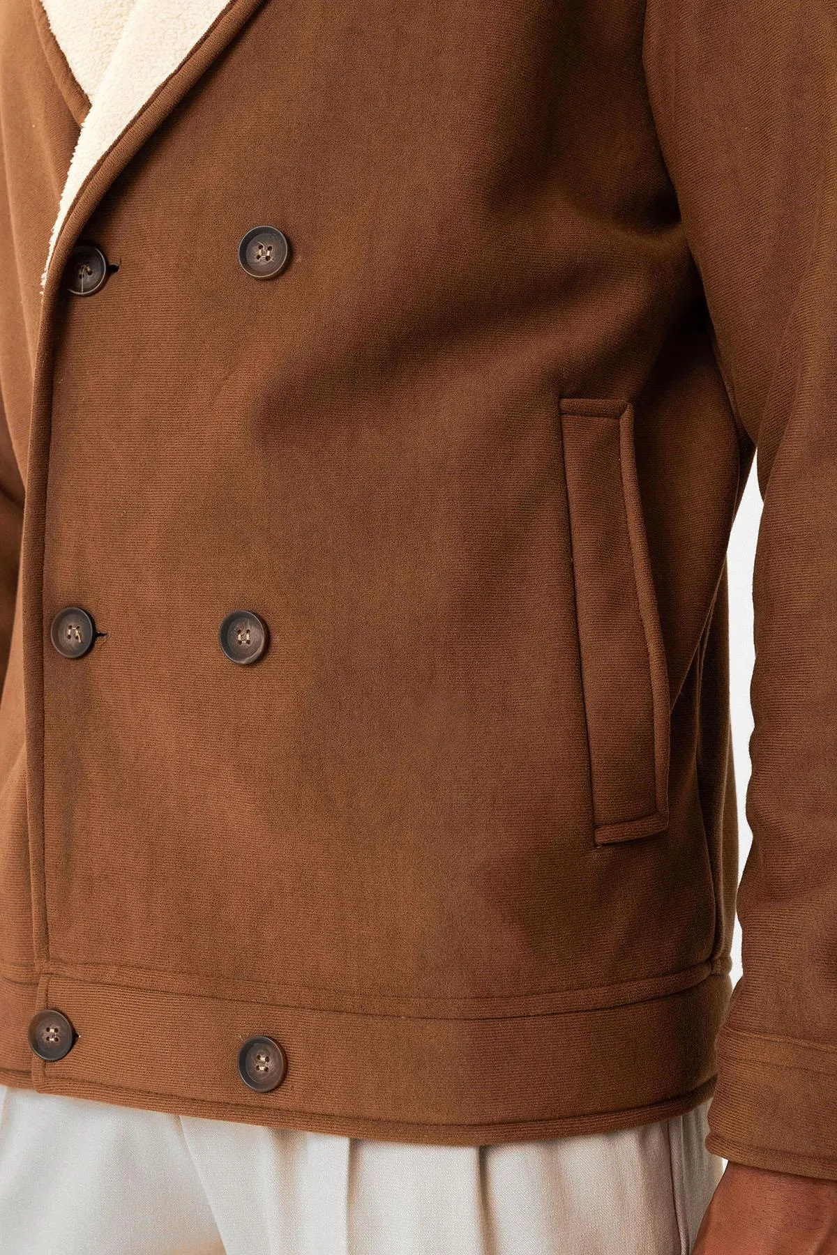 Tan Contrast Collar Men's Jacket with Lining Detail - Wessi
