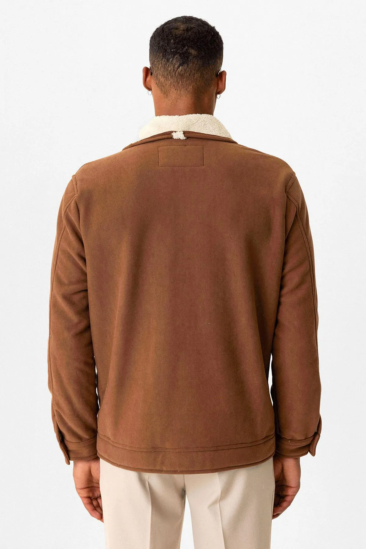 Tan Contrast Collar Men's Jacket with Lining Detail - Wessi