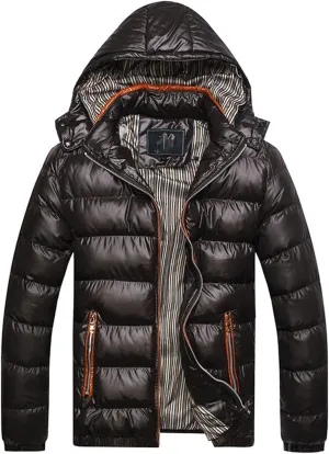 Thickened Winter Coat Cotton Men's Cotton Coat Hat Thickening Jacket Winter Warm Removable Padded Men's (Black, XXXXL)
