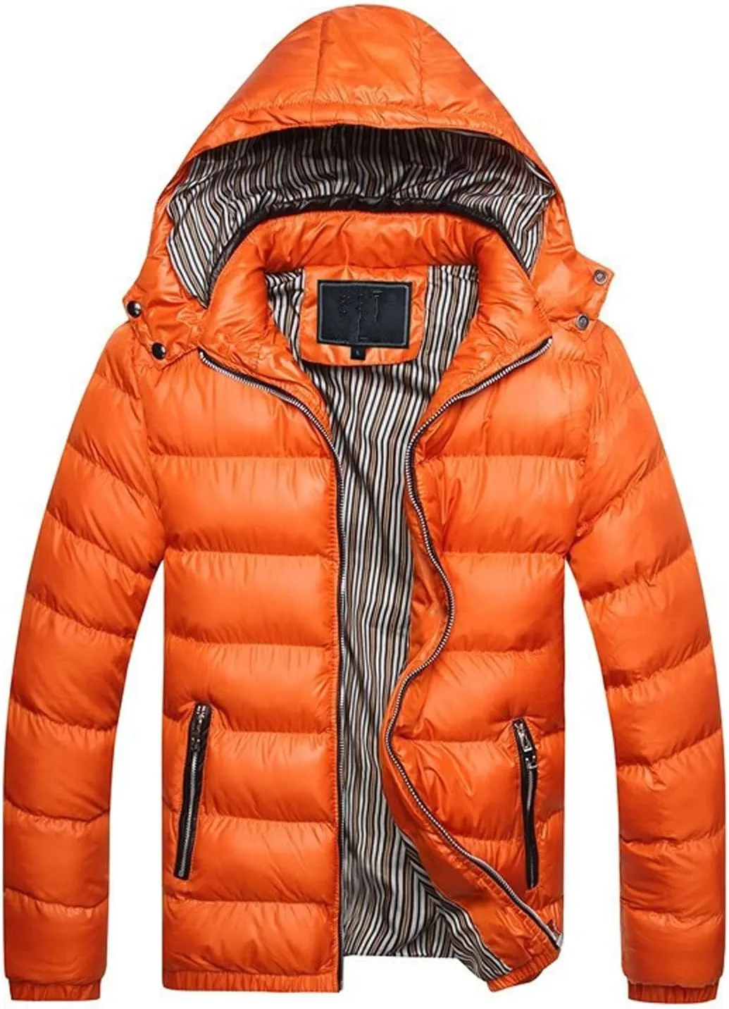 Thickened Winter Coat Cotton Men's Cotton Coat Hat Thickening Jacket Winter Warm Removable Padded Men's (Orange, XL)