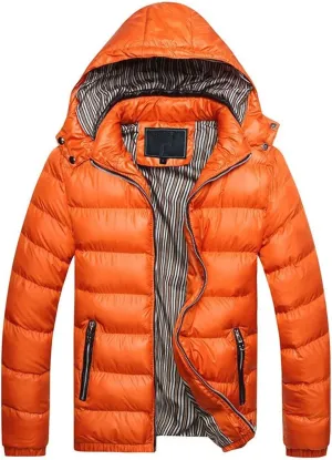 Thickened Winter Coat Cotton Men's Cotton Coat Hat Thickening Jacket Winter Warm Removable Padded Men's (Orange, XXXL)