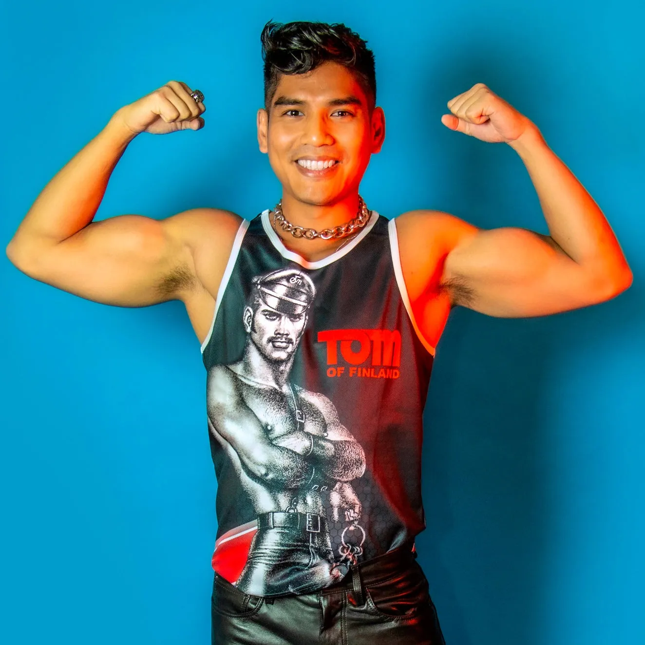 Tom of Finland Leather Stud mesh tank top black