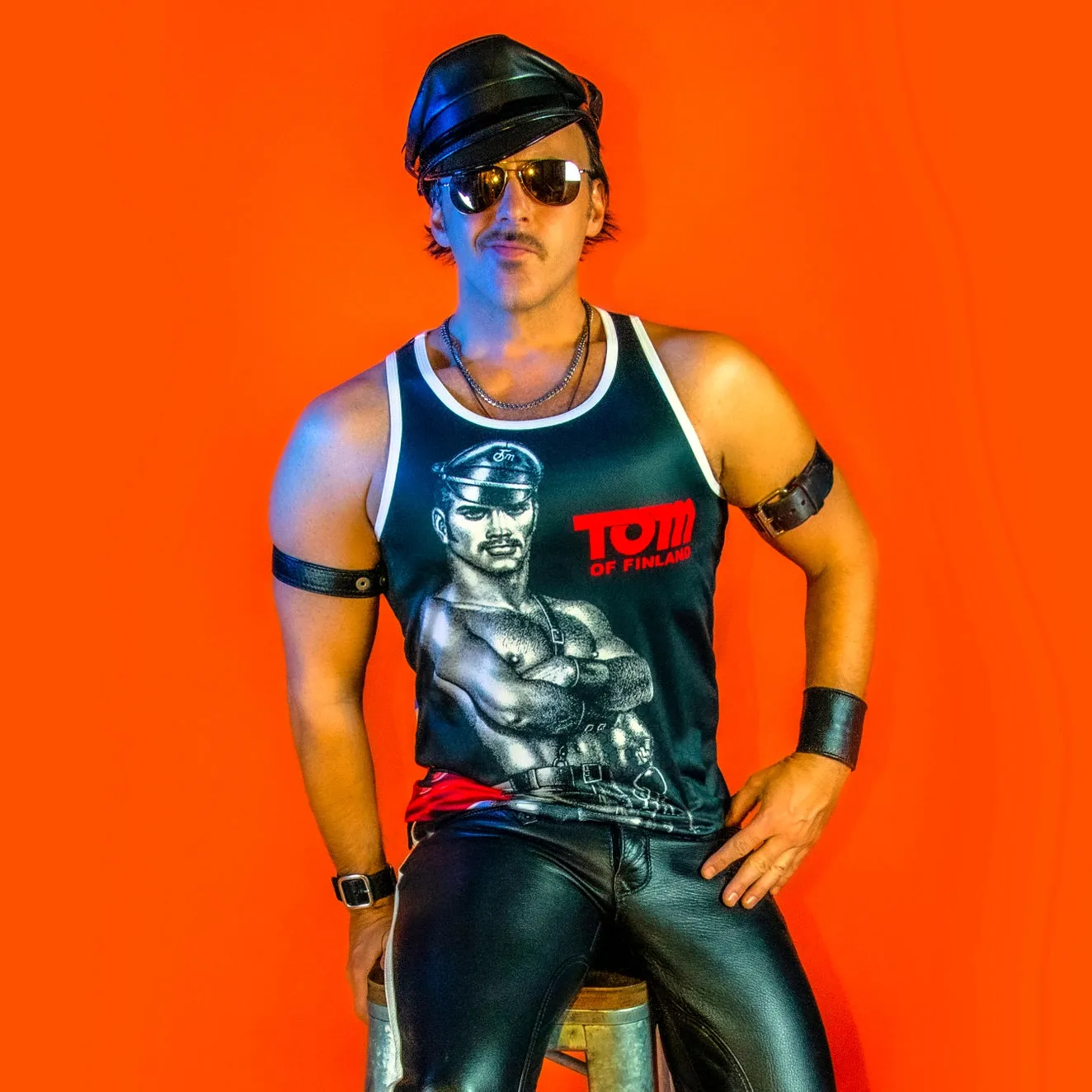 Tom of Finland Leather Stud mesh tank top black
