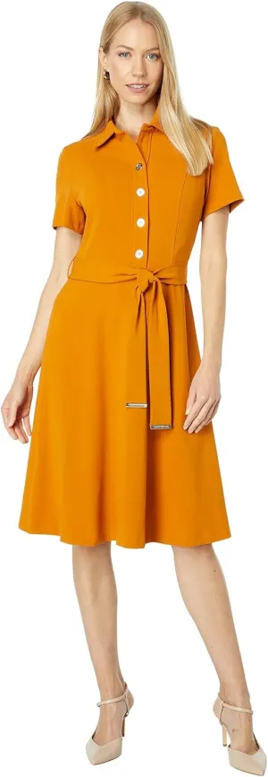 Tommy Hilfiger Women's Collared Button-up Midi Dress With Waist Tie