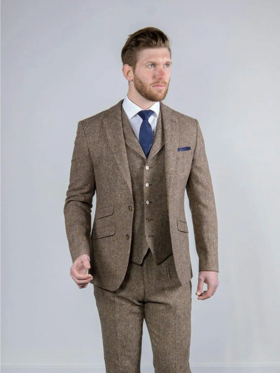 Torre Elton Tweed 100% Wool Men's Brown Donegal Tweed Jacket