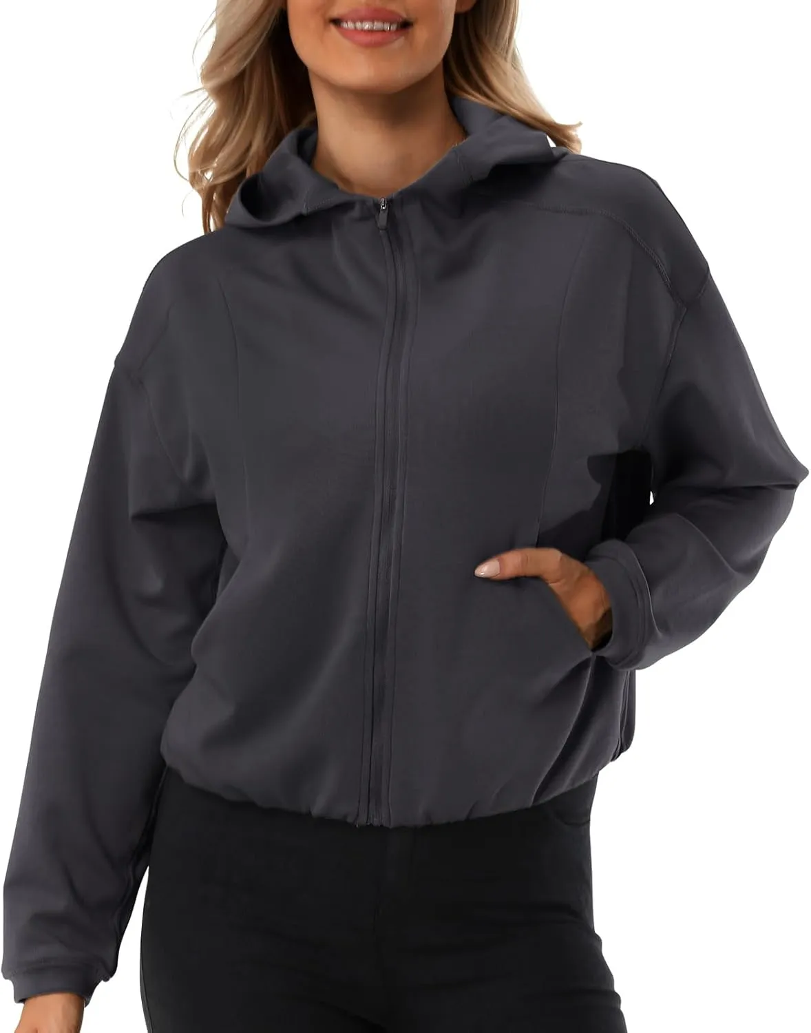 Turnhier Womens Zip Up Hoodies Long Sleeve Cropped Sweatshirts Jackets Casual Fall Outfits Winter Clothes with Pockets