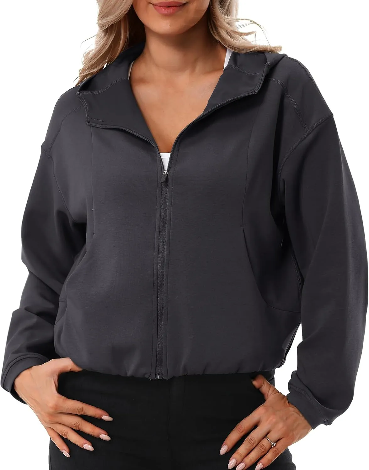 Turnhier Womens Zip Up Hoodies Long Sleeve Cropped Sweatshirts Jackets Casual Fall Outfits Winter Clothes with Pockets