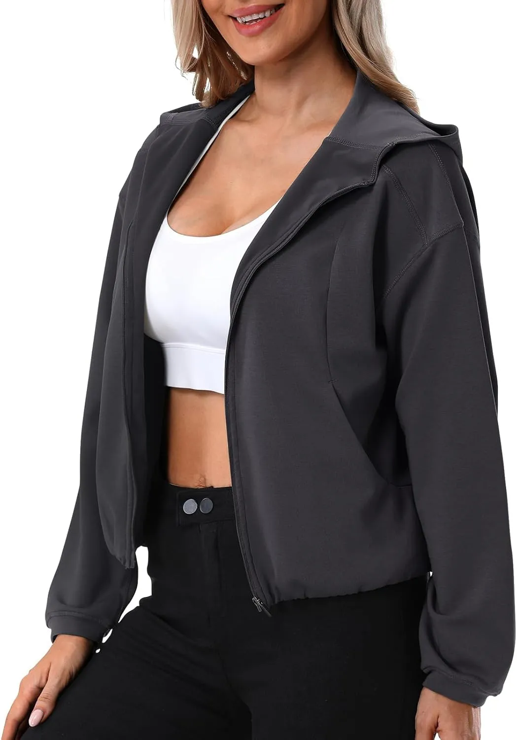 Turnhier Womens Zip Up Hoodies Long Sleeve Cropped Sweatshirts Jackets Casual Fall Outfits Winter Clothes with Pockets