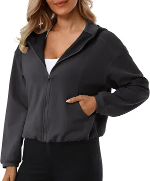 Turnhier Womens Zip Up Hoodies Long Sleeve Cropped Sweatshirts Jackets Casual Fall Outfits Winter Clothes with Pockets