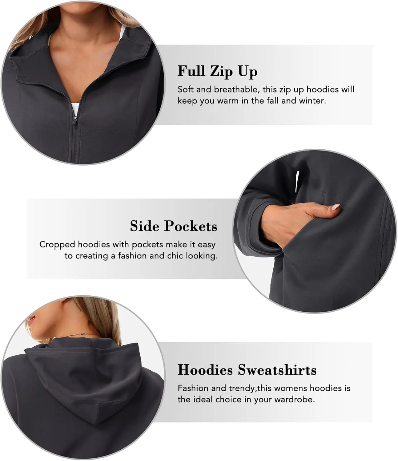 Turnhier Womens Zip Up Hoodies Long Sleeve Cropped Sweatshirts Jackets Casual Fall Outfits Winter Clothes with Pockets