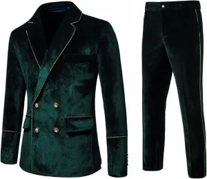 UNINUKOO Mens Suits Velvet 2 Piece Suit Slim Fit Double Breasted Formal Dinner Tuxedo (Order One Size Up)