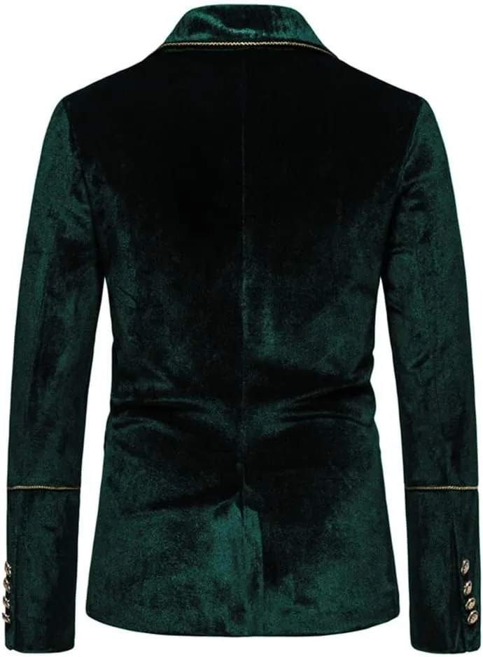 UNINUKOO Mens Suits Velvet 2 Piece Suit Slim Fit Double Breasted Formal Dinner Tuxedo (Order One Size Up)