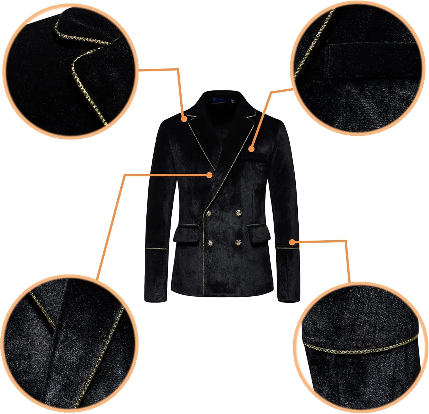 UNINUKOO Mens Suits Velvet 2 Piece Suit Slim Fit Double Breasted Formal Dinner Tuxedo (Order One Size Up)