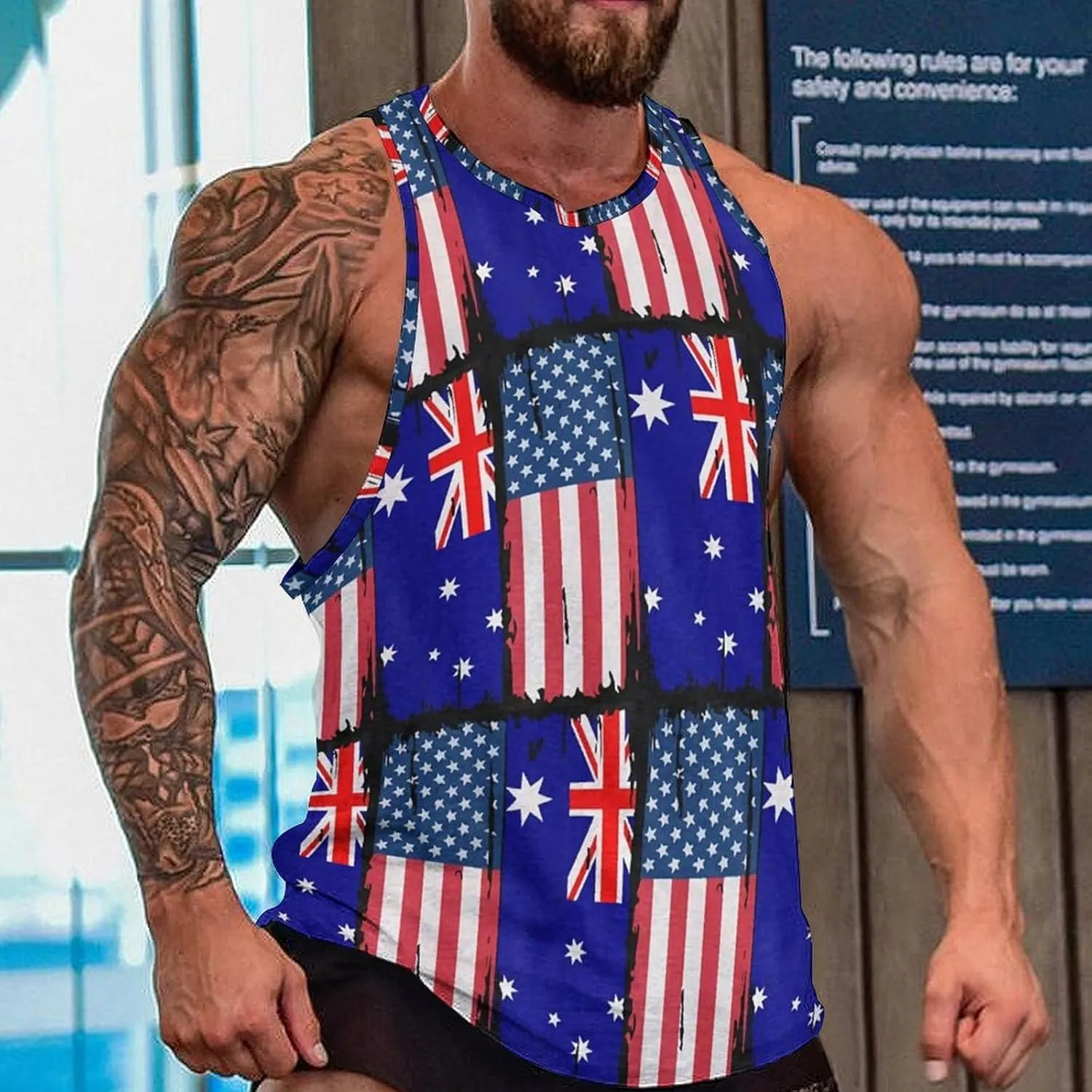U.S.A And Australian Flag Men's Activewear Tank Tops Gym Sleeveless Muscle T Shirts Workout Tees Vest