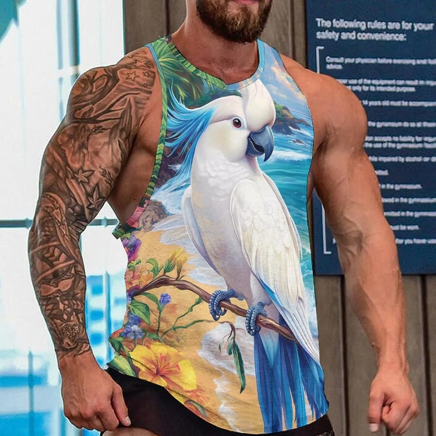 White Cockatoo Beach Men's Activewear Tank Tops Gym Sleeveless Muscle T Shirts Workout Tees Vest