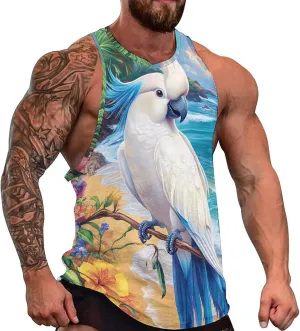 White Cockatoo Beach Men's Activewear Tank Tops Gym Sleeveless Muscle T Shirts Workout Tees Vest