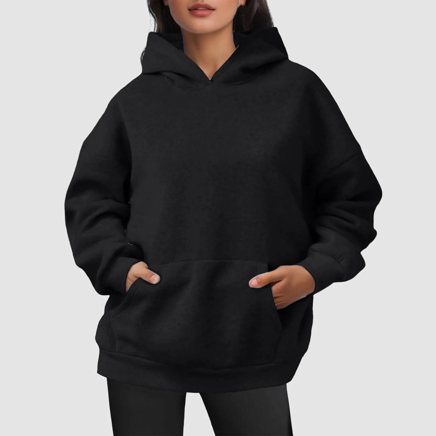 Women Oversized Hoodies Solid Color Fashion Y2K Hooded Sweatshirts With Pockets Winter Fall Plus Size Athletic Tops