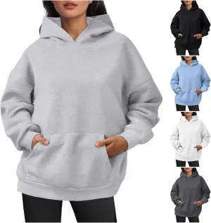 Women Oversized Hoodies Solid Color Fashion Y2K Hooded Sweatshirts With Pockets Winter Fall Plus Size Athletic Tops