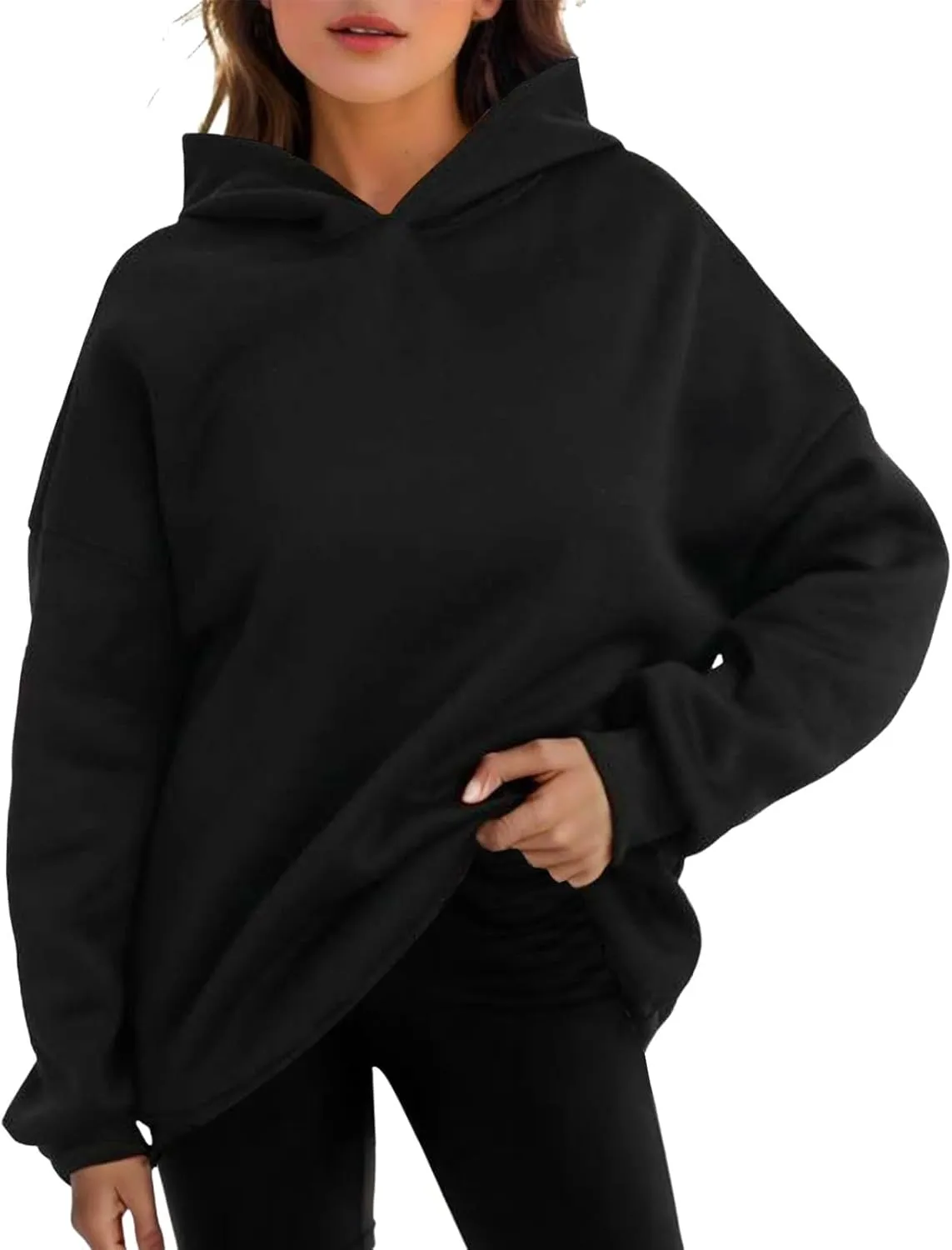 Women Oversized Hoodies Solid Color Fashion Y2K Hooded Sweatshirts With Pockets Winter Fall Plus Size Athletic Tops